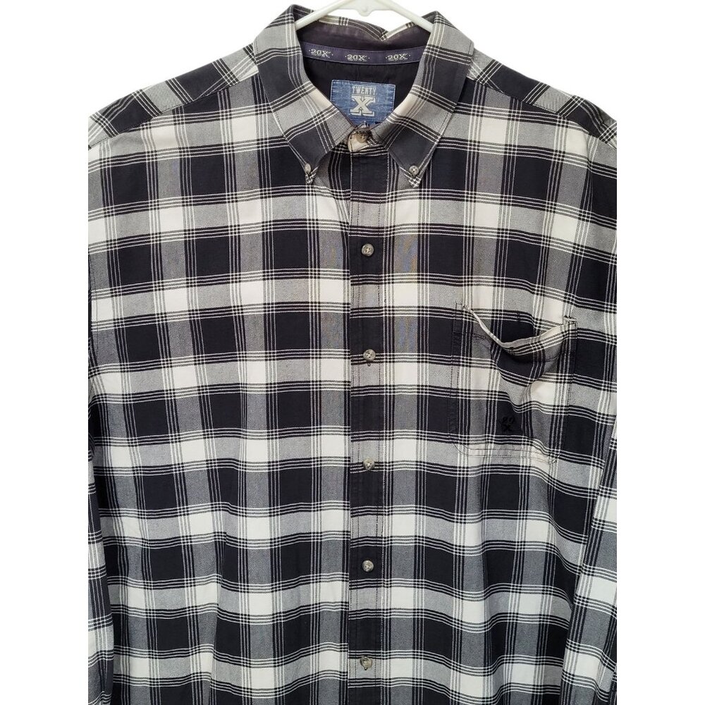 Vintage Twenty X Men's 2XL Shirt Distressed Black Plaid Classic Oxford Western